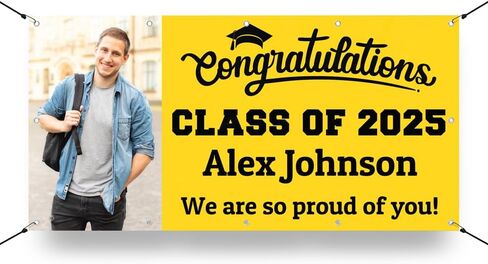 Personalized Graduation Photo Vinyl Banner Sign - Class of 2025 Custom Photo and Name - Milweb1 - Black - 2'x4' in Saudi Arabia