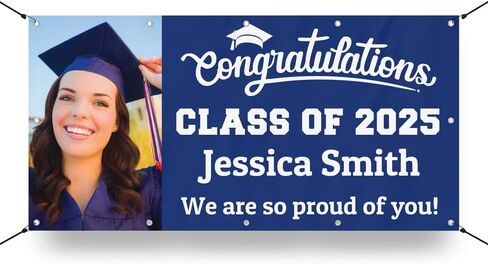 Personalized Graduation Photo Vinyl Banner Sign - Class of 2025 Custom Photo and Name - Milweb1 - Black - 2'x4' in Saudi Arabia