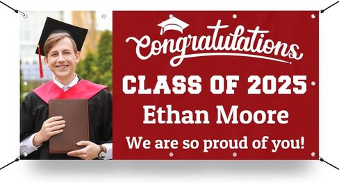Personalized Graduation Photo Vinyl Banner Sign - Class of 2025 Custom Photo and Name - Milweb1 - Black - 2'x4' in Saudi Arabia