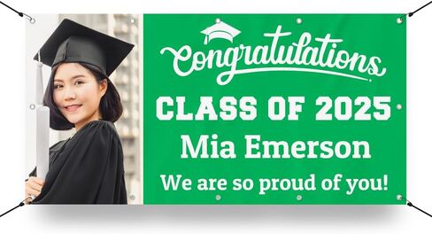 Personalized Graduation Photo Vinyl Banner Sign - Class of 2025 Custom Photo and Name - Milweb1 - Black - 2'x4' in Saudi Arabia