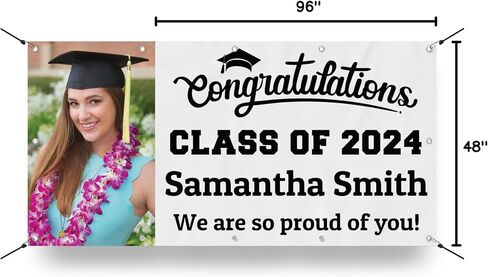 Personalized Graduation Photo Vinyl Banner Sign - Class of 2025 Custom Photo and Name - Milweb1 - Black - 2'x4' in Saudi Arabia