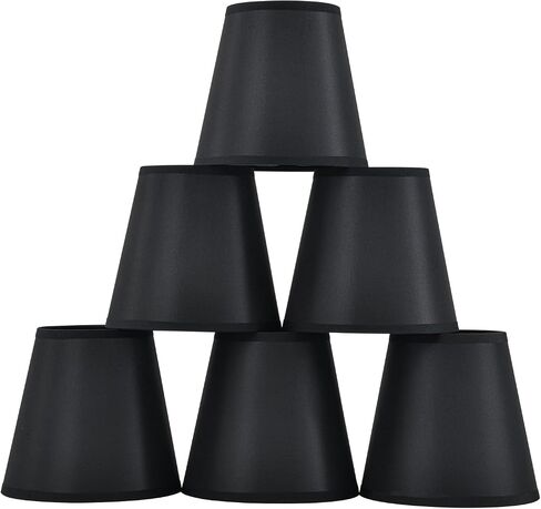 Set of 6 Clip-on Mini Chandelier Lamp Shades,3.5" x 5.1" x 5.5",Small Barrel,Handmade,Traditional Decorative,Natural Linen Lamp Shade,Modern European Style Bell Shade (Black) in Kuwait