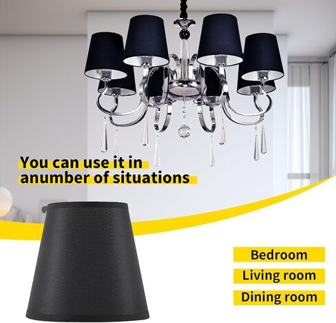Set of 6 Clip-on Mini Chandelier Lamp Shades,3.5" x 5.1" x 5.5",Small Barrel,Handmade,Traditional Decorative,Natural Linen Lamp Shade,Modern European Style Bell Shade (Black) in Kuwait