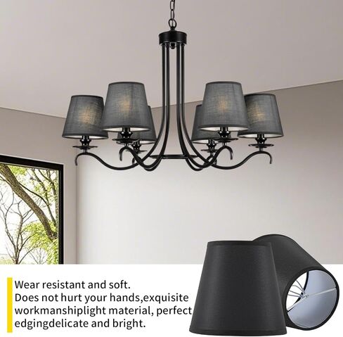 Set of 6 Clip-on Mini Chandelier Lamp Shades,3.5" x 5.1" x 5.5",Small Barrel,Handmade,Traditional Decorative,Natural Linen Lamp Shade,Modern European Style Bell Shade (Black) in Kuwait