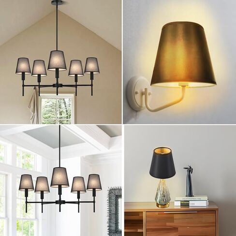 Set of 6 Clip-on Mini Chandelier Lamp Shades,3.5" x 5.1" x 5.5",Small Barrel,Handmade,Traditional Decorative,Natural Linen Lamp Shade,Modern European Style Bell Shade (Black) in Kuwait