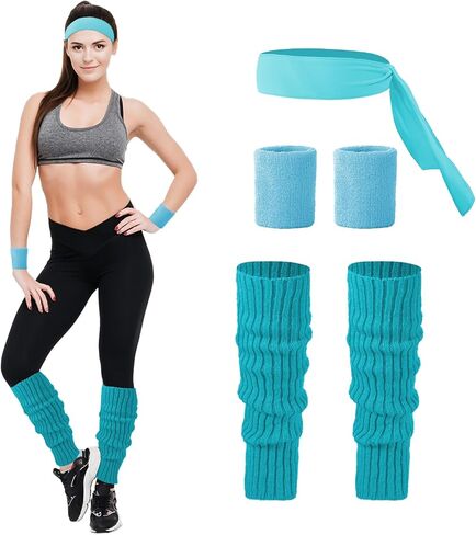 80s Accessories for Women Neon Leg Warmers Headband and Wristbands Set Knit Legwarmers for Ballet Dance Figure Skating in Saudi Arabia