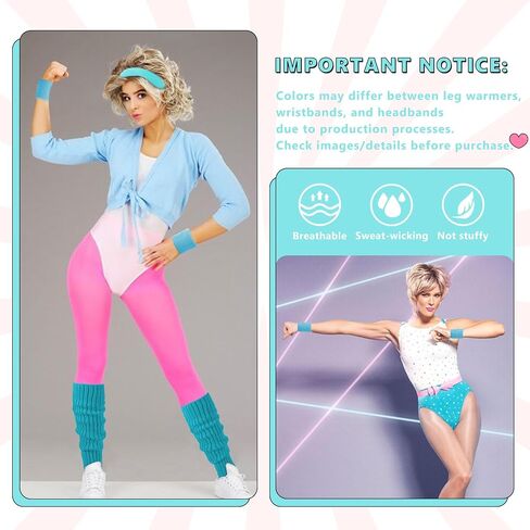 80s Accessories for Women Neon Leg Warmers Headband and Wristbands Set Knit Legwarmers for Ballet Dance Figure Skating in Saudi Arabia