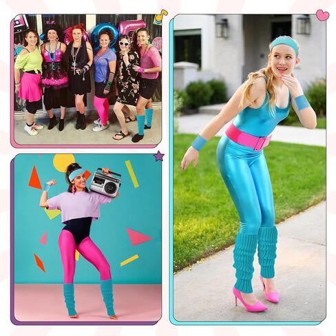 80s Accessories for Women Neon Leg Warmers Headband and Wristbands Set Knit Legwarmers for Ballet Dance Figure Skating in Saudi Arabia