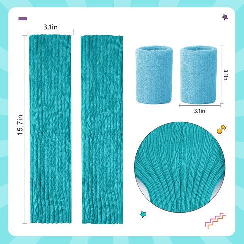 80s Accessories for Women Neon Leg Warmers Headband and Wristbands Set Knit Legwarmers for Ballet Dance Figure Skating in Saudi Arabia