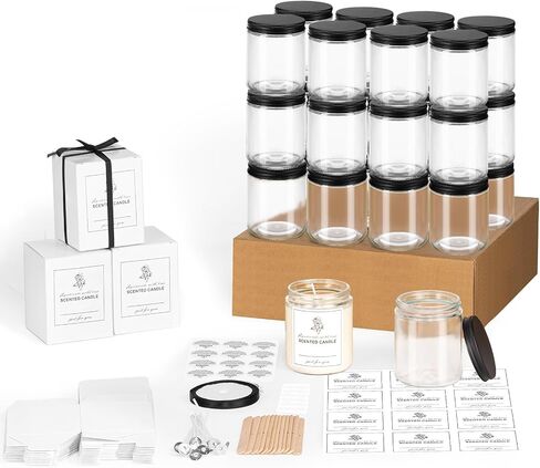 12 Pack 8OZ Glass Jars with Metal Lids,Candle Jars with Candle Making Kits,Labels,Gift Box,Empty Canning Jars, for Food Storage,Spice,Liquid in Saudi Arabia