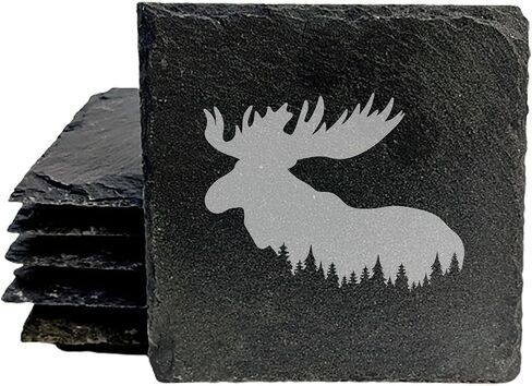 Wild & Free: Moose Silhouette Coasters for Nature Lovers - Square Slate - set of 6 in Saudi Arabia