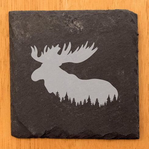 Wild & Free: Moose Silhouette Coasters for Nature Lovers - Square Slate - set of 6 in Saudi Arabia