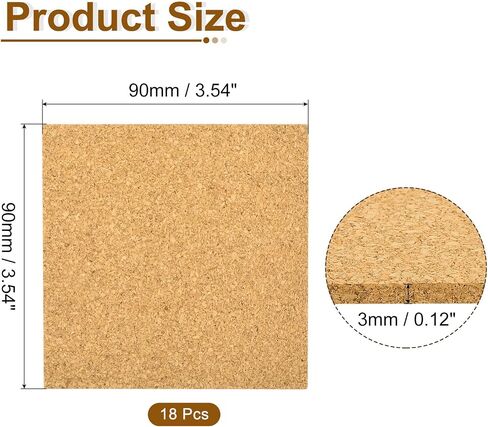 uxcell 8 Pcs Cork Coaster for Drink, 90mm/3.54inch Square Absorbent Reusable Cork Mats Blank Coasters for Wine Glass Cup Mug DIY Crafts (3mm Thick) in Saudi Arabia