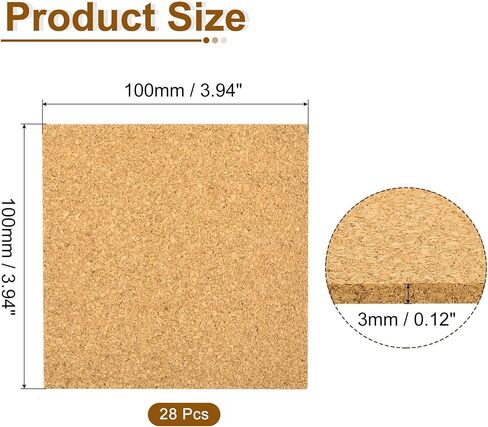 uxcell 8 Pcs Cork Coaster for Drink, 90mm/3.54inch Square Absorbent Reusable Cork Mats Blank Coasters for Wine Glass Cup Mug DIY Crafts (3mm Thick) in Saudi Arabia