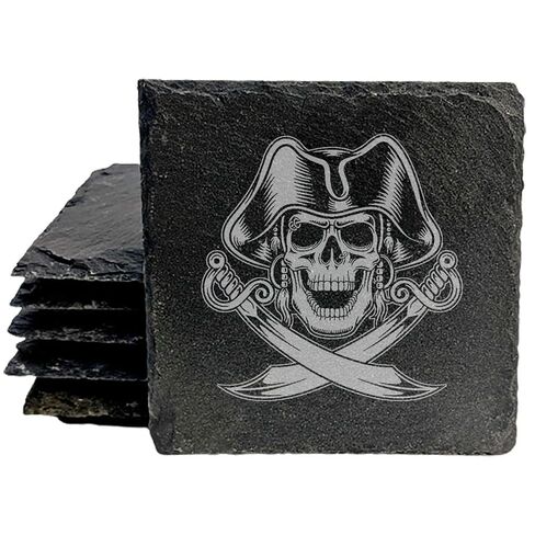 Ahoy, Matey! Skull & Crossbones Coasters: Spooky Fun for Pirates & Landlubbers - Square Slate - set of 4 in Kuwait