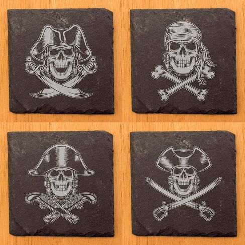 Ahoy, Matey! Skull & Crossbones Coasters: Spooky Fun for Pirates & Landlubbers - Square Slate - set of 4 in Kuwait