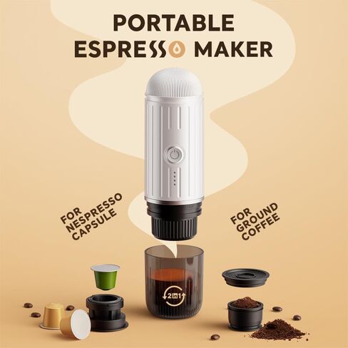 BENFUCHEN Portable Espresso Machine For Travel, USB-C Charging, Self-Heating Electric Espresso Maker, 19 Bar Mini Coffee Maker On the Go For Camping & Hiking For Ground Coffee & NESPRESSOpods, White in Saudi Arabia