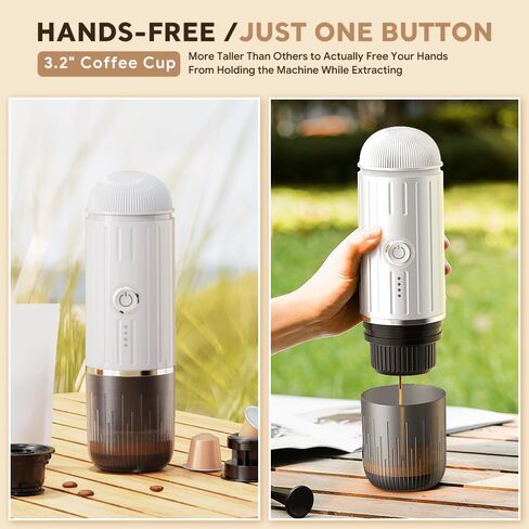 BENFUCHEN Portable Espresso Machine For Travel, USB-C Charging, Self-Heating Electric Espresso Maker, 19 Bar Mini Coffee Maker On the Go For Camping & Hiking For Ground Coffee & NESPRESSOpods, White in Saudi Arabia