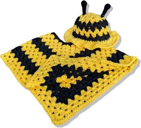 زي Crochet Bee for Kids من 3 إلى 5 سنوات ، يشمل قبعة ، معطف ، قفازات بدون إصبع ، خيوط أكريليك (قبعة ، بونتشو ، قفازات (مجموعة كاملة))) in Saudi Arabia