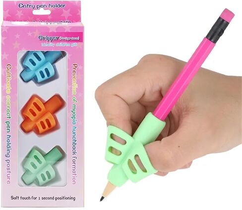 3Pcs/Set Soft Silica Pencil Grasp Two-Finger Gel Pen Grips Writing Training Correction Tool Pens Holding(3 PCS in Bulk-Green) in Saudi Arabia