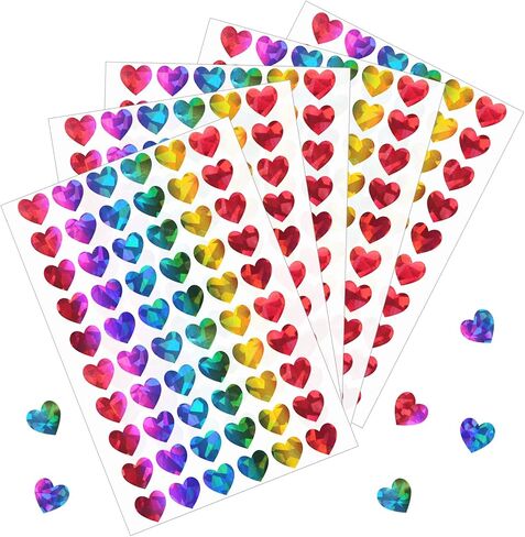 1800pcs 0.5inch Holographic Heart Stickers,Glitter Tiny Hearts Sticker for Kids,Use for Valentines Day Love Decorations, Award Charts, Scrapbooking Crafts,Student Planner (Rainbow) in Kuwait