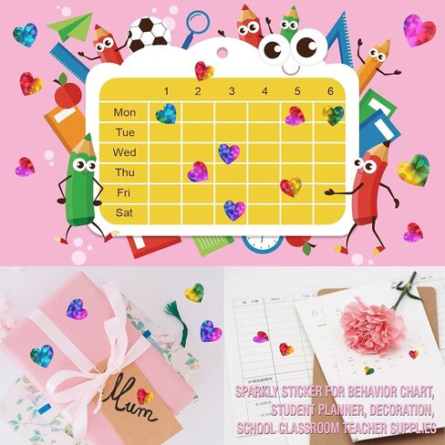 1800pcs 0.5inch Holographic Heart Stickers,Glitter Tiny Hearts Sticker for Kids,Use for Valentines Day Love Decorations, Award Charts, Scrapbooking Crafts,Student Planner (Rainbow) in Kuwait