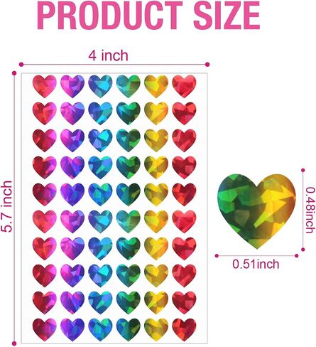 1800pcs 0.5inch Holographic Heart Stickers,Glitter Tiny Hearts Sticker for Kids,Use for Valentines Day Love Decorations, Award Charts, Scrapbooking Crafts,Student Planner (Rainbow) in Kuwait