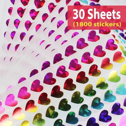1800pcs 0.5inch Holographic Heart Stickers,Glitter Tiny Hearts Sticker for Kids,Use for Valentines Day Love Decorations, Award Charts, Scrapbooking Crafts,Student Planner (Rainbow) in Kuwait