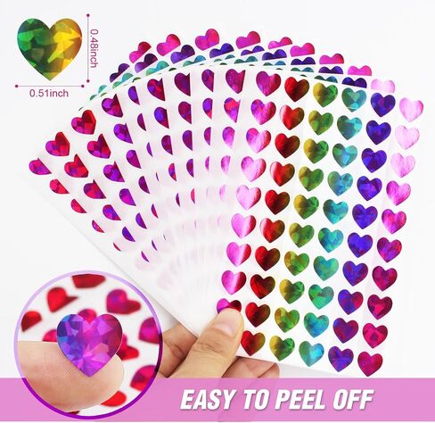 1800pcs 0.5inch Holographic Heart Stickers,Glitter Tiny Hearts Sticker for Kids,Use for Valentines Day Love Decorations, Award Charts, Scrapbooking Crafts,Student Planner (Rainbow) in Kuwait