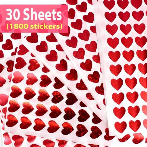 1800pcs 0.5inch Holographic Heart Stickers,Glitter Tiny Hearts Sticker for Kids,Use for Valentines Day Love Decorations, Award Charts, Scrapbooking Crafts,Student Planner (Rainbow) in Kuwait