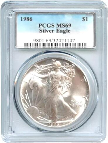 1986 American Silver Eagle $1 MS69 - PCGS Encapsulation with Traditional Blue Label - Collectible 1 oz Coin in Saudi Arabia