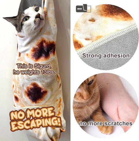 Cat Wrap for Cutting Nails, Tortilla Blanket Pet Supplies Cat Washing Bag, Burrito Blanket Cat Restraint for Nail Clipping, Multifunctional Pet Tool Gifts for Cat Lovers (L (within 14lbs), Tortilla) in Saudi Arabia