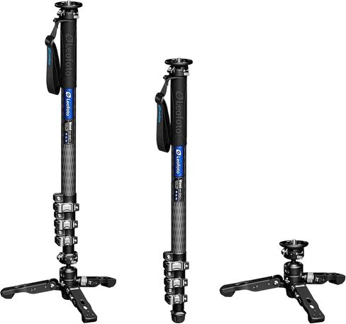 Leofot MV-324CL+VD-03 Long Carbon Fiber Flip Lock Pro Video Camera Monopod with Tripod Stand Max Load 22lb, Height: 1800mm in Kuwait