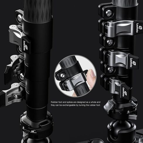 Leofot MV-324CL+VD-03 Long Carbon Fiber Flip Lock Pro Video Camera Monopod with Tripod Stand Max Load 22lb, Height: 1800mm in Kuwait