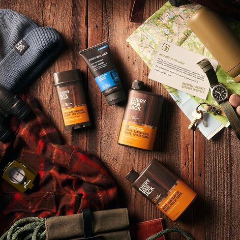 Every Man Jack Men’s Amber + Sandalwood Bath and Body Gift Set - Clean Ingredients & Sandalwood, Amber, and Vetiver scent - Round Out His Routine with Body Wash, 2-in-1 Shampoo, Deodorant & Face Wash in Kuwait