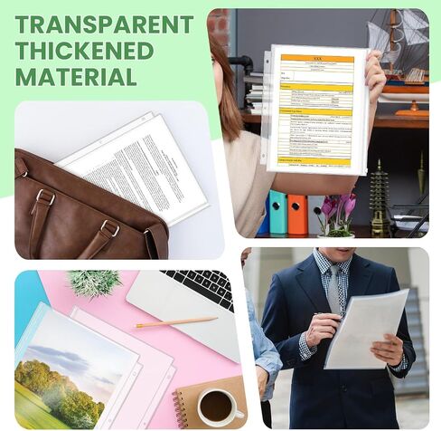 12 Pack Clear Letter Size Binder Pockets 3 Holes, Thickened Zipper Binder Pouch 3-Hole Punched Document Folders Loose Leaf Filling Bags Sheet Protectors,8.5" x 11" in Saudi Arabia