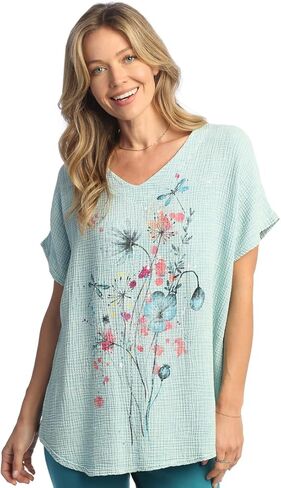 بلوزة بأكمام قصيرة من القطن المغسول باللون المعدني من Jess & Jane Petals in Kuwait