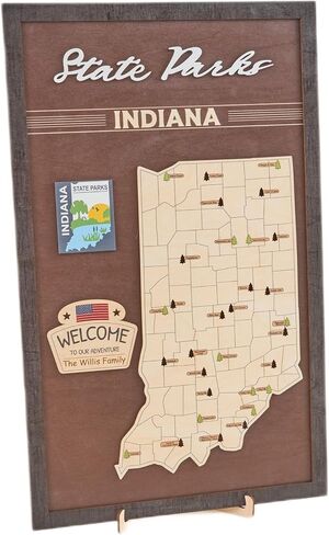 US Wooden Indiana State Parks Map With Trees To Record Park Visits (Coffee) in Saudi Arabia