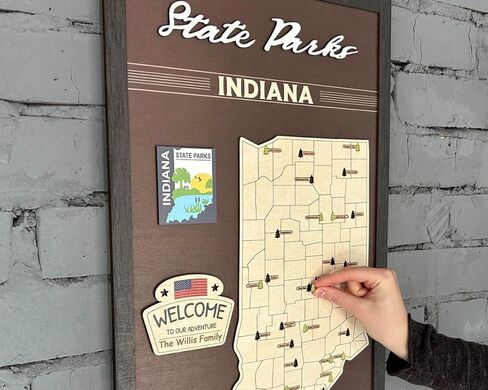 US Wooden Indiana State Parks Map With Trees To Record Park Visits (Coffee) in Saudi Arabia