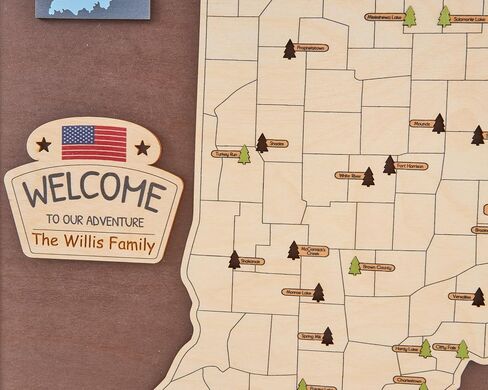 US Wooden Indiana State Parks Map With Trees To Record Park Visits (Coffee) in Saudi Arabia
