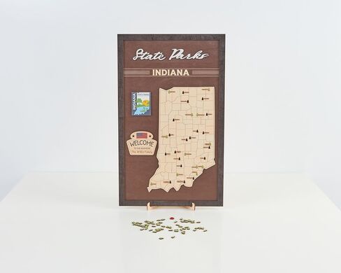 US Wooden Indiana State Parks Map With Trees To Record Park Visits (Coffee) in Saudi Arabia