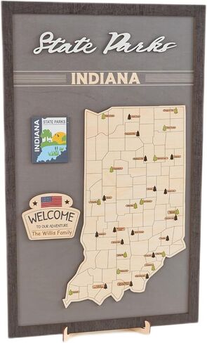 US Wooden Indiana State Parks Map With Trees To Record Park Visits (Coffee) in Saudi Arabia