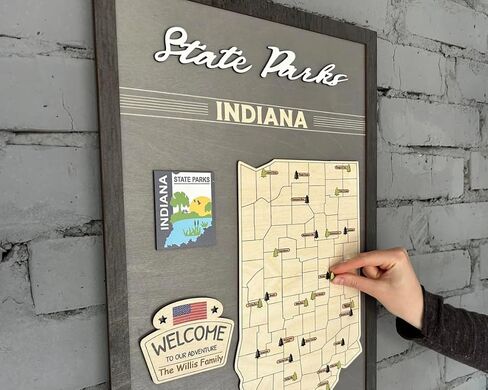 US Wooden Indiana State Parks Map With Trees To Record Park Visits (Coffee) in Saudi Arabia