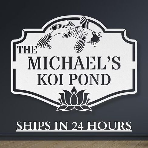 Personalized Koi Pond Sign – Custom Name Outdoor Metal Plaque – Tranquil Zen Garden & Water Feature Décor – Sign For Koi Pond in Saudi Arabia