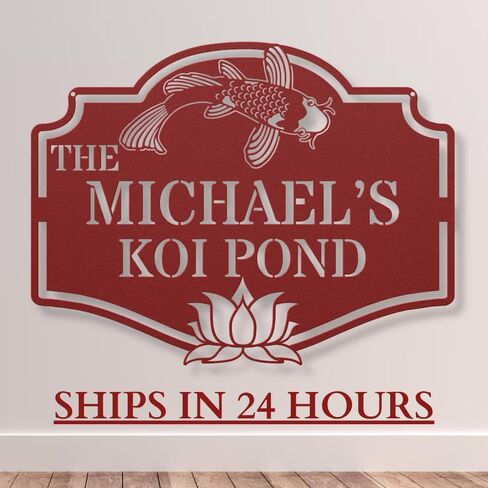 Personalized Koi Pond Sign – Custom Name Outdoor Metal Plaque – Tranquil Zen Garden & Water Feature Décor – Sign For Koi Pond in Saudi Arabia