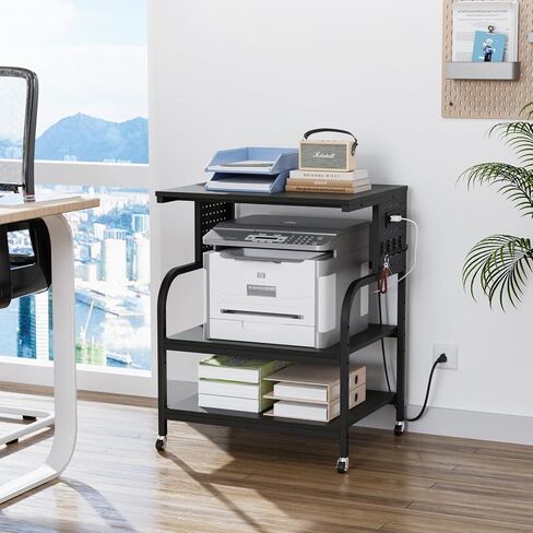 VINGLI 4 Tier Printer Stand with Adjustable Storage Shelf, Printer Cart with Drawer & Power Strip, Large Tall Printer Table with Wheels for Home Office Small Spaces Organization, Rustic Brown in Saudi Arabia