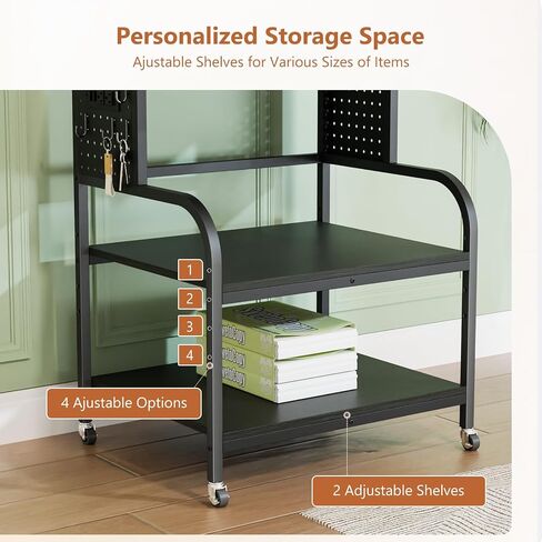 VINGLI 4 Tier Printer Stand with Adjustable Storage Shelf, Printer Cart with Drawer & Power Strip, Large Tall Printer Table with Wheels for Home Office Small Spaces Organization, Rustic Brown in Saudi Arabia