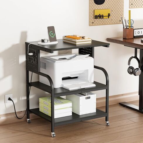 VINGLI 4 Tier Printer Stand with Adjustable Storage Shelf, Printer Cart with Drawer & Power Strip, Large Tall Printer Table with Wheels for Home Office Small Spaces Organization, Rustic Brown in Saudi Arabia