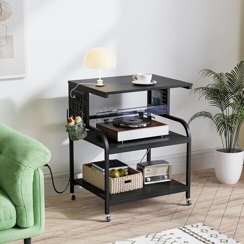 VINGLI 4 Tier Printer Stand with Adjustable Storage Shelf, Printer Cart with Drawer & Power Strip, Large Tall Printer Table with Wheels for Home Office Small Spaces Organization, Rustic Brown in Saudi Arabia