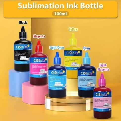 Cisinks 4x100ml Sublimation Ink Refill Bottle Set - 4 Colors (Black, Yellow, Cyan, Magenta) for EcoTank, Supertank, Artisan Inkjet Printers Heat Press Transfer on T-Shirt, Mugs, Pillows, Phone Case in Saudi Arabia